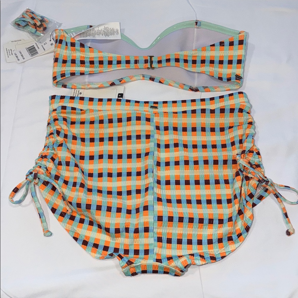 RIPCURL LOTTIE CHECK BANDEAU BIKINI TOP & BIKINI BOTTOM, M - Picture 3 of 11